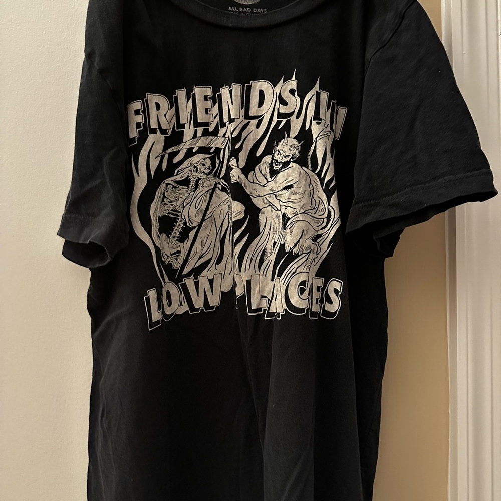 Black Graphic T-Shirt with Friends in Low Places Design